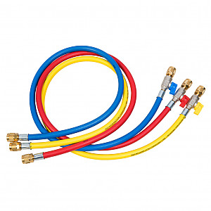 REFCO Шланг заправочный 1/4" с клапанами, L=1500мм / желтый / красный / синий, CA-CCL-60 (4493622) / 3 шт. в комплекте
